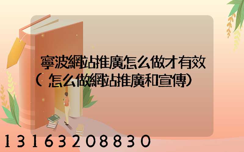 寧波網站推廣怎么做才有效(怎么做網站推廣和宣傳)